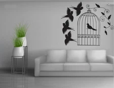 Bird and Cages Wall Decal Black Decorative Sticker Self Adhesive Sticker