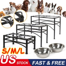 Elevated Raised Pet Dog Feeder Bowl Stainless Steel Food Water Stand  2 Bowls