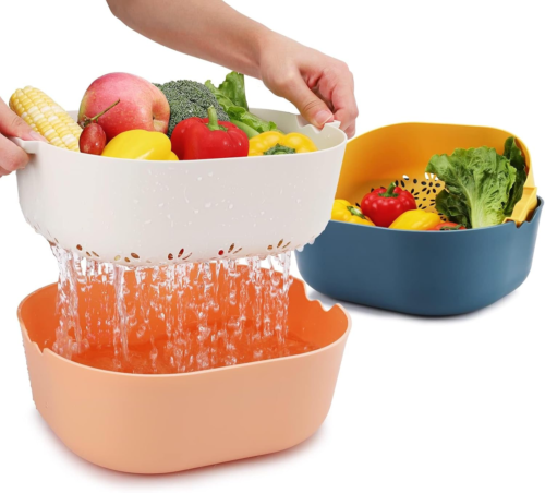 Kitchen Colander Bowl Set 2 Large 5.5 Qt Strainers for Fruit & Vegetable Washing