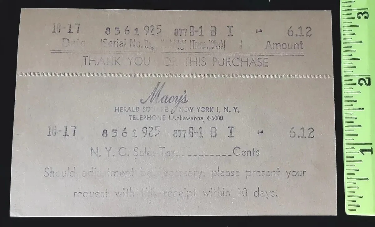 Vintage MACY s Department Store Sales Receipt New York City Herald
