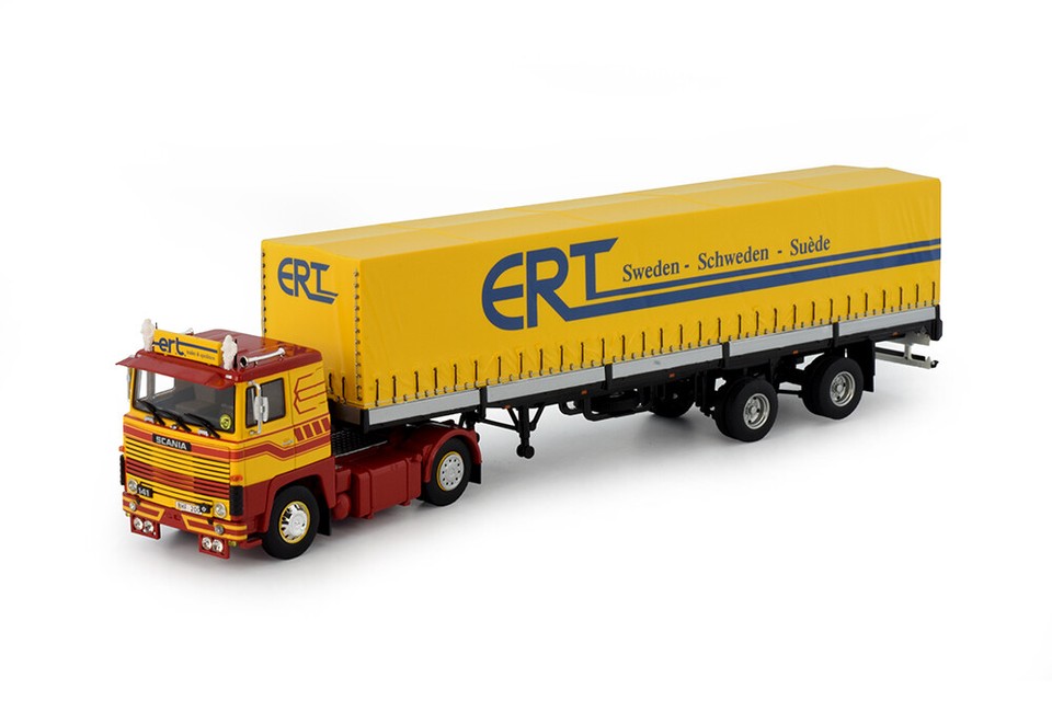 TEKNO 80743 Scania T143 6x4 Avec Semi-remorque Surbaissée Bâchée – 1/50, Neuf Sous Emballage