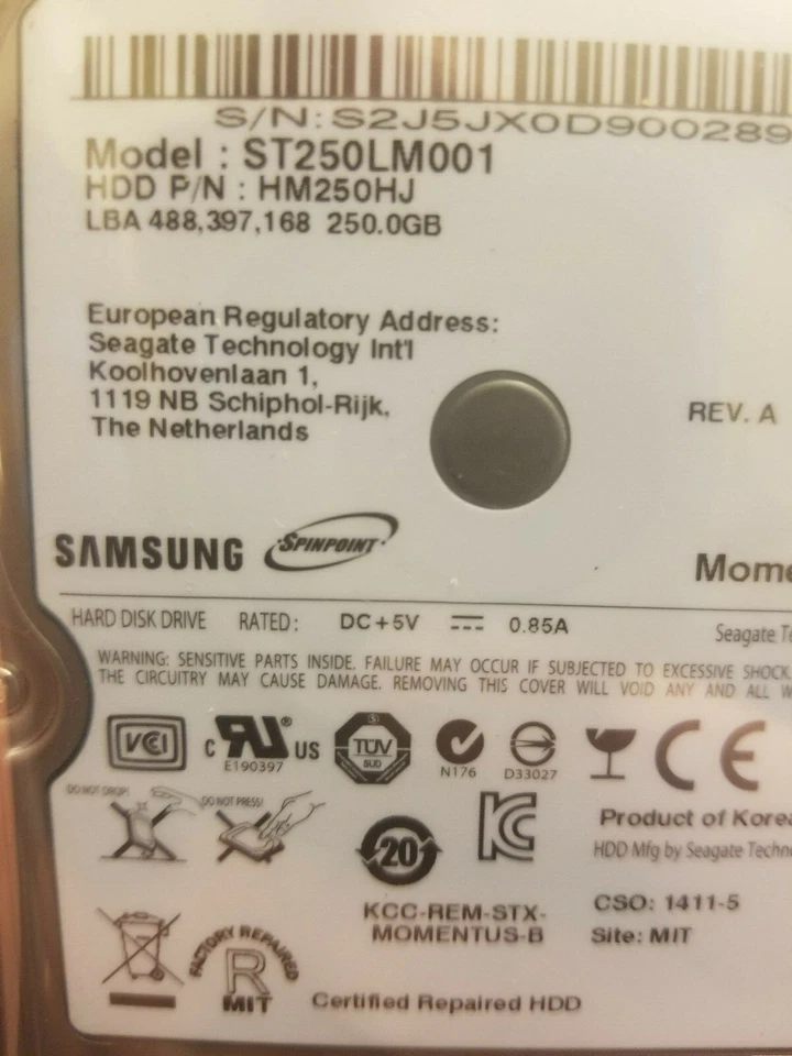 Samsung ST250LM001 250GB 2.5" HD HM250HJ Rev. A 1411-5 MIT C35841-K12A-A69H3 - Image 2 of 2