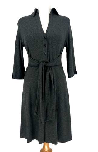 Anni Kuan Women's Gray Shirt Dress with Tie Waist -Size Large