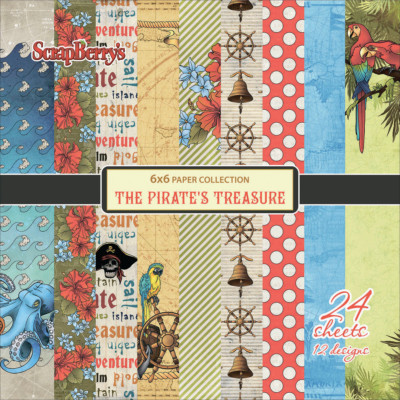 PIRATE TREASURE 6x6 Inch Paper Pack 24 Single-Sided Sheets SCRAPBERRY'S New