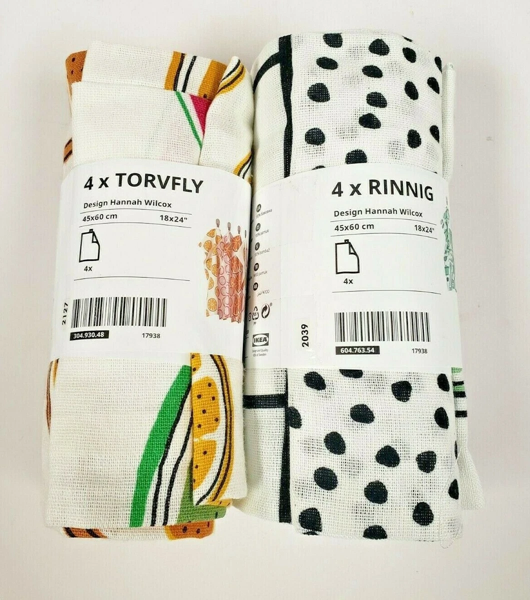 RINNIG Dish towel, white/green/patterned, 18x24 - IKEA