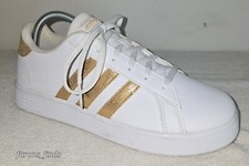 Adidas Girls/Womens Grand Court K White  Gold Granite Stripe Tennis Shoes Sz 6