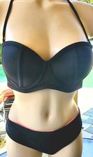 Victorias Secret PINK Rare Vintage Bikini set L padded pushup strapless black