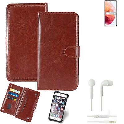 KUNSTLEDER HANDYTASCHE FÜR Samsung Galaxy S21 5G SD888 + KOPFHÖRER SCHUTZ HÜL