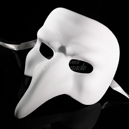 Blank White "NASONE GREZZO" VENETIAN MASK Small Long Nose Masquerade Mask - Picture 4 of 4