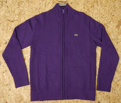 Lacoste Zip Sweater Mens S Purple Vintage Wool Logo Retro Streetwear