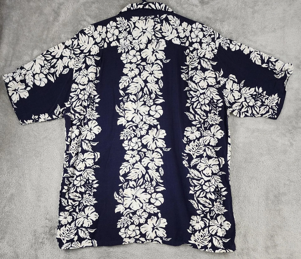Рубашка мужская Ocean Current большая сине-белая гавайская с цветочным узором на пуговицах вискоза Aloha - Изображение 2 из 4