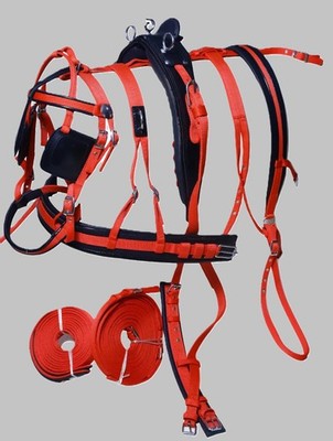 Nylon Gurtband Fahrgeschirr zweifarbig für Einzelpferd rot schwarz Mini Shetland