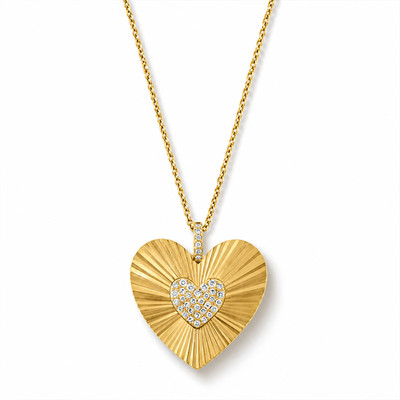 14k Gold Diamond Handmade Fluted Heart Medallion Charm Pendant Jewelry