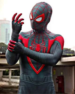 Miles Morales Spider-Man Kostüm Zentai Cosplay Suit Schwarz Rot PS5