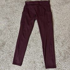Luxka Lux High Rise Leggings Women’s L Maroon Ribbed Active Yoga Pants Pockets