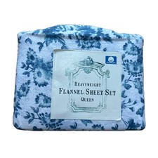 Heavyweight Flannel 4-Piece Blue Floral Cotton Queen Sheet Set