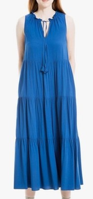 Max Studio Cobalt Blue A-Line Halter Tiered Maxi Dress W Neck Ties Pockets S NWT