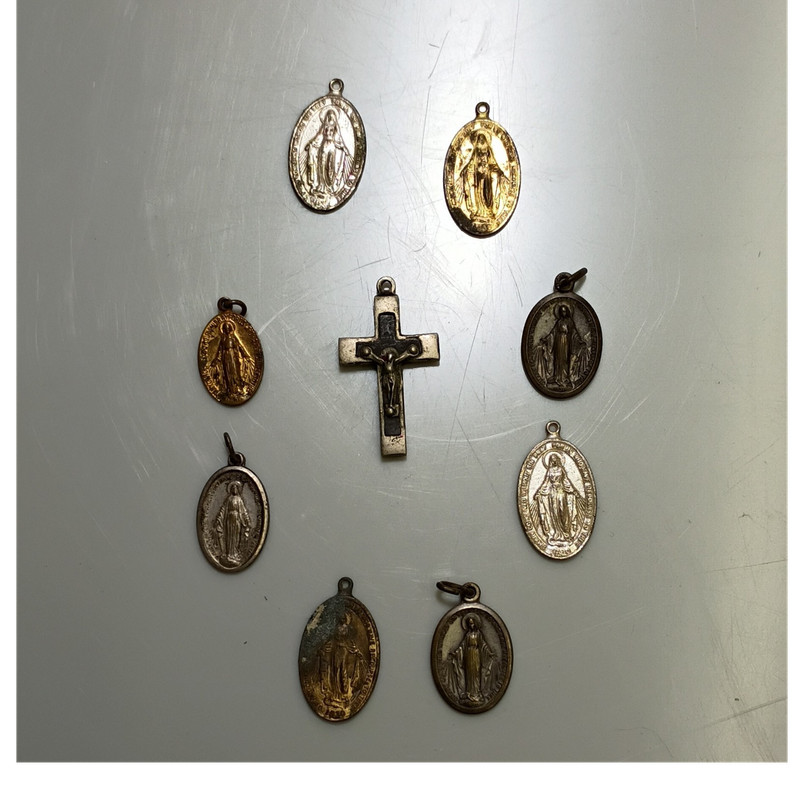 Vintage Lot of 8 Christian Medals & Crucifix Virgin Mary France Mixed Metal