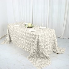 Ivory RIBBON ROSES 90x132" RECTANGLE TABLECLOTHS Wedding Party Catering Linens