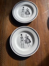 Royal Stafford Skeleton CoupleHalloween Mardi Gras Salad 8.5" Plates Set of 2