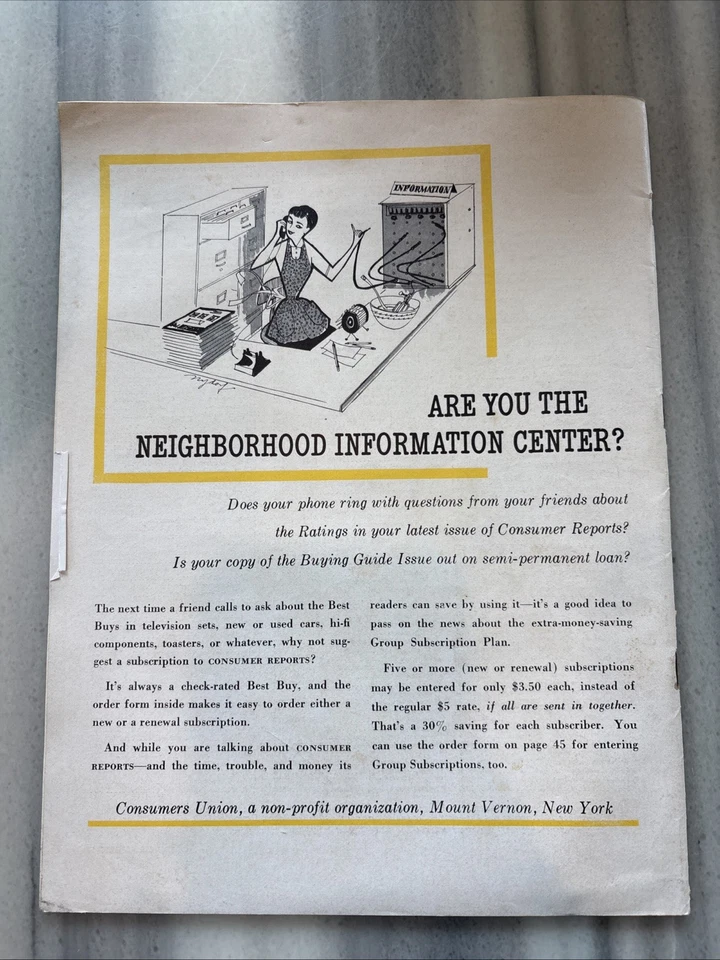 1959 January CONSUMER REPORTS Magazine, 21-Inch TV Sets, Rambler 6 Super (MH276) - Imagem 2 de 2