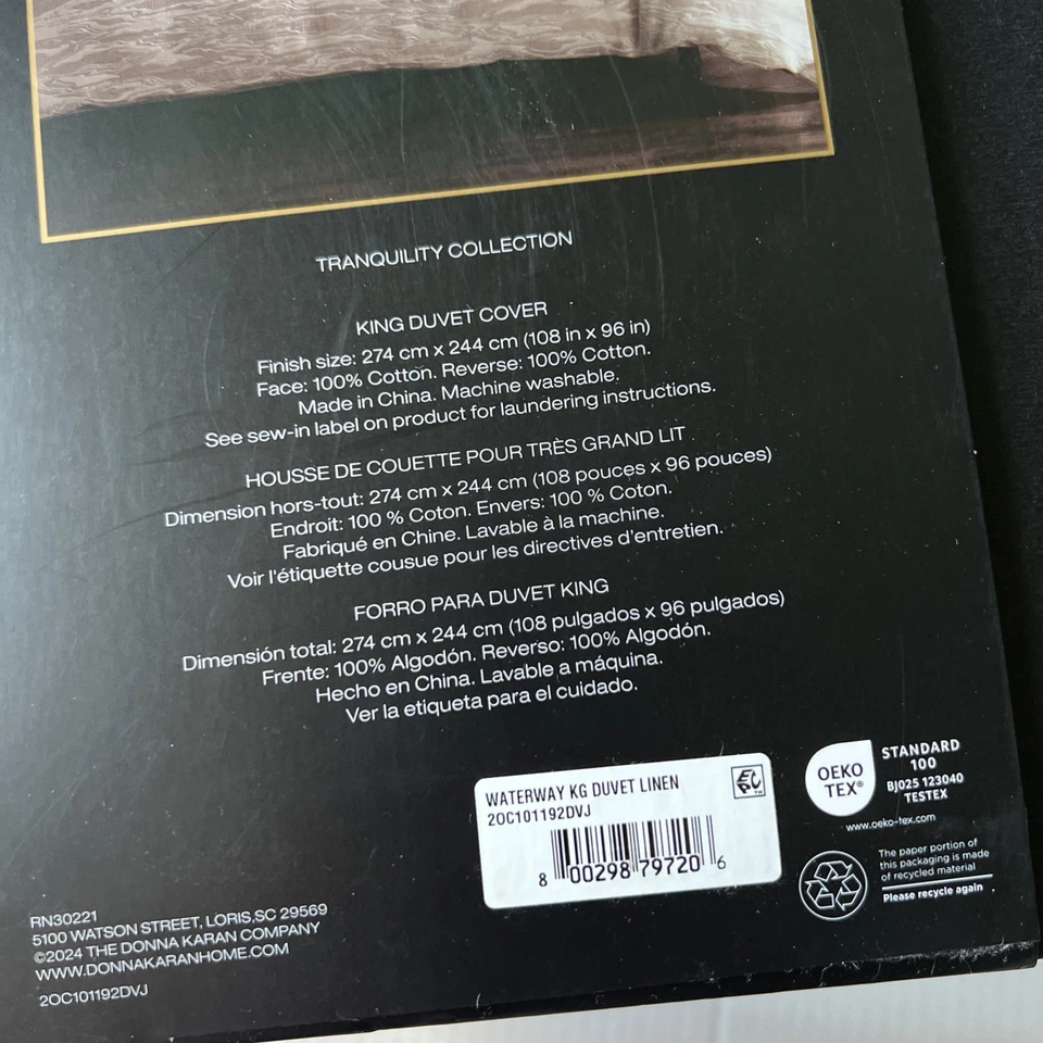 Donna Karan Tranquility Waterway King Duvet Cover Linen 100% Cotton NWOT - Image 4 of 4