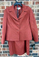 NWT Le Suit 2 PC Jacket Blazer Skirt Rust Herringbone Size 12P Career Office