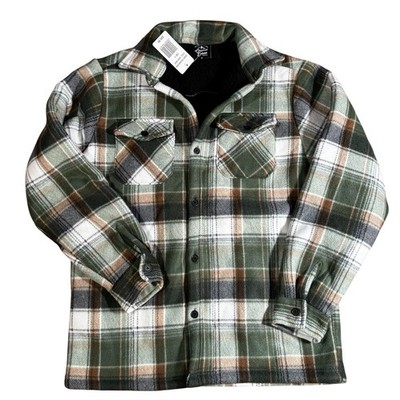 NWT Original Deluxe Supply Men s Fleece Shirt Jacket  Green Plaid Sherpa Lined