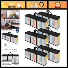 Clear DVD Storage Bags Set of 6 - PVC Media Holder Case with Handles for DVDs, C