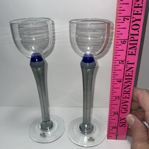 MCM *signiert* Dänisches mundgeblasenes Glas klar blau grau langstielig Likör Cordial - Bild 8 von 14