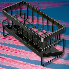 Black CarbonSteel Kitchen Sink Sponge Organizer Rack with Towel Holder Rust Free