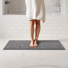 Bathroom Rug Non-Slip Absorbent Bath Mat Microfiber Long Runner Gray 47x21