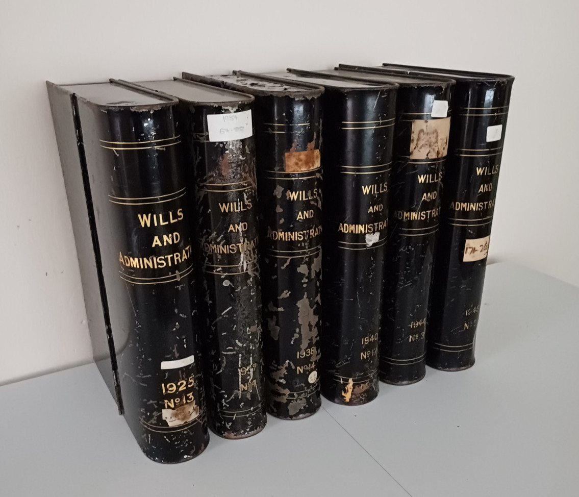 Set of six antique solicitor deed boxes 1925 -1945. Price is for six