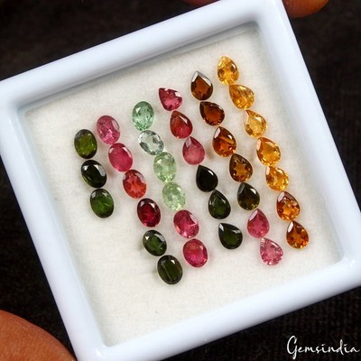 35 Pcs Estate Semi Precious Mix Cut Multi Color Tourmaline Gemstones Collections