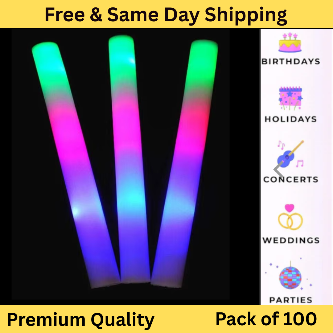 Light Up LED Foam Party Sticks Multicolor Glow Sticks for Birthdays Night Event