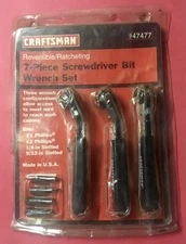 Craftsman 47477 NOS 7 pc Offset Screwdriver Bit Ratchet Wrench Set - USA -