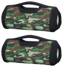  2 Rockville RPB-XL Portable Bluetooth Wireless Linking Camo Speakers Powerbank