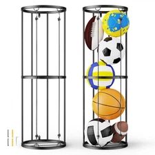 Ball Storage Rack 40" Wall-Mounted Vertical Ball Organizer Holder Metal Frame
