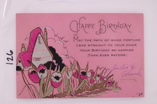 1929 Birthday Card House Tulips Julia Chuck Vintage Handmade
