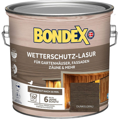 Bondex Wetterschutz-Lasur Holzschutz Aussen Farbe Seidenmatt dunkelgrau 2,5L