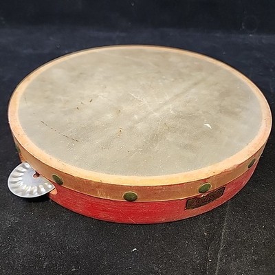Ludwig U.S.A Vintage Red Tambourine 8-inch Single Row 3 Symbol Animal Hide Great
