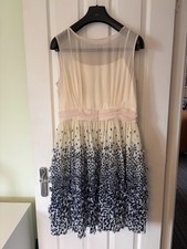 APART Fashion Blue Cream Chiffon Mid Length Dress Sz 16 Cocktail Evening Parties