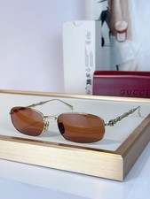 GUCCI GG2155S Gold Bamboo Temple Square Warm Brown Lens Sunglasses 57  19-140
