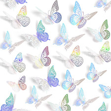 3D Butterfly Wall Decor - 48 Pcs, 4 Styles, 3 Sizes - Removable Stickers Laser 