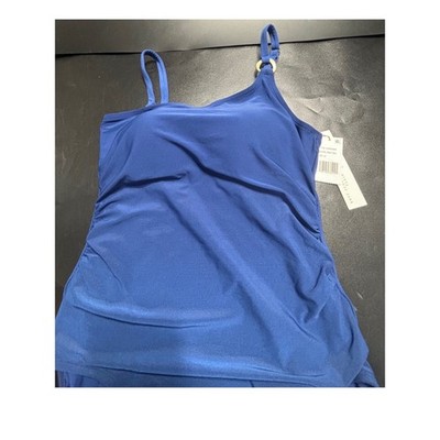 Beyond  Deep Sea Blue One Shoulder Asymmetrical Neck Ruched Swimsuit Size 12 NEW