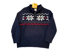 Gymboree Fair Isle Snowflake Navy Blue Red Sweater Size 4 NWT