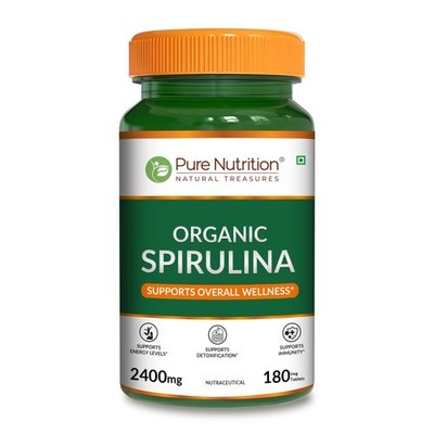 Pure Nutrition Organic Spirulina Tablets 2400mg | 180 Veg Tabs| Immunity & Detox