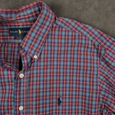 Ralph Lauren Shirt Mens Large Classic Fit Red Blue Plaid Long Sleeve Button Up
