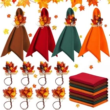 16 Pcs Fall Thanksgiving Napkin Ring Set 8 As the Picture Shows 