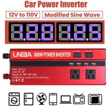 5000W 3000W Car Power Inverter DC 12V to AC 110V Charger With 4USB 3AC Red
